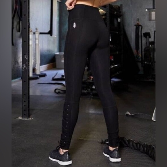 FP Movement by Free People Pants - Free People Movement Black Pull On Lace Up Ankle Leggings